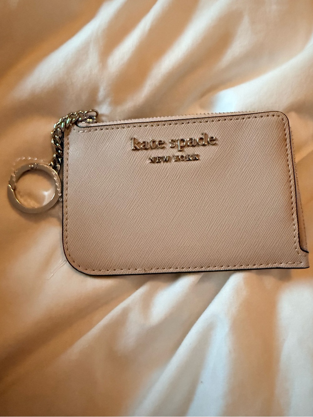 kate spade Blush Pink Leather Key Card Holder with Gold Hardware